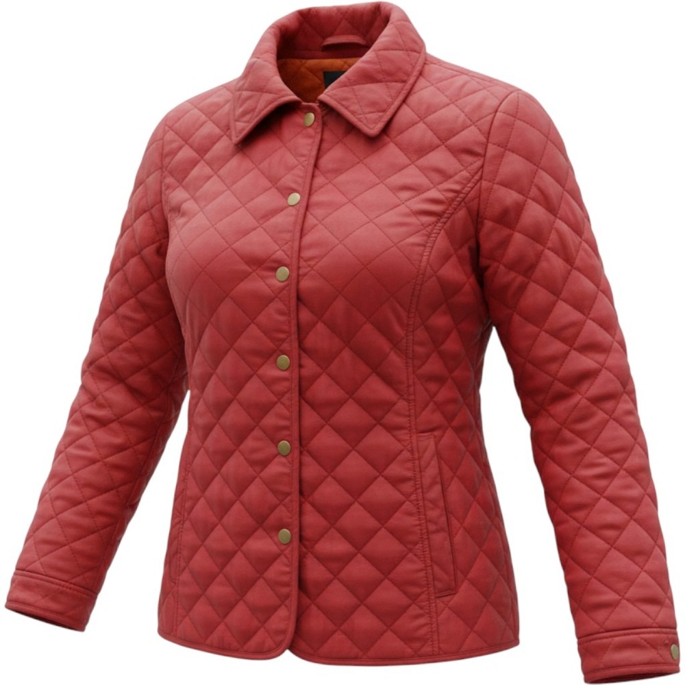 J. Jill Red Quilted Button-Down Jacket Polyester‎ Lightweight Coat Size M Medium